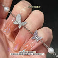 Adjustable Length Romantic Natural Fritillaria Inlaid Butterfly Rhodium Plated Bracelet 5-6mm Freshwater Potato Egg Shaped Pearl