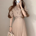 Wholesale 2026 Summer New Style French Temperament Suit Tie Tie Waist Slimming Puff Sleeve Fashion Pleated Women Dress