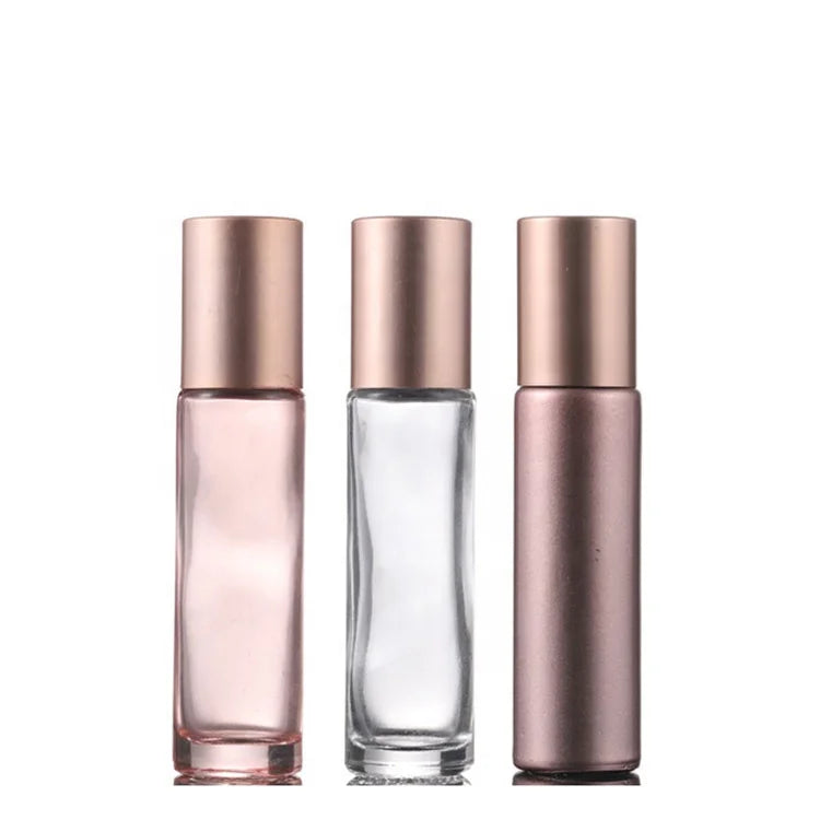 Refillable Rose Gold Essential Oil Roll on Bottle 10ml Glass Perfume Container with Aluminium Lid