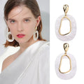 Boho Trendy Girls Gold Irregular Metal White Resin Geometric Jewelry Oval Drop Acetate Acrylic Earrings for Women
