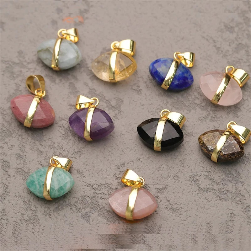 New Design Gold Bezel Oval Olive Shape Tiny Stone Pendant Lady Fashion Natural Stone Charms Pendant in Vary Color