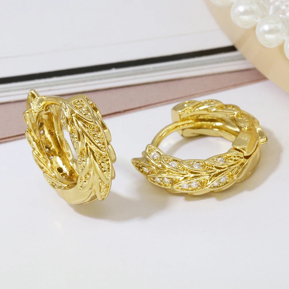 Personalized  Designers Woman Jewelry Brass 18K Gold Plated Textured Hoop Earrings