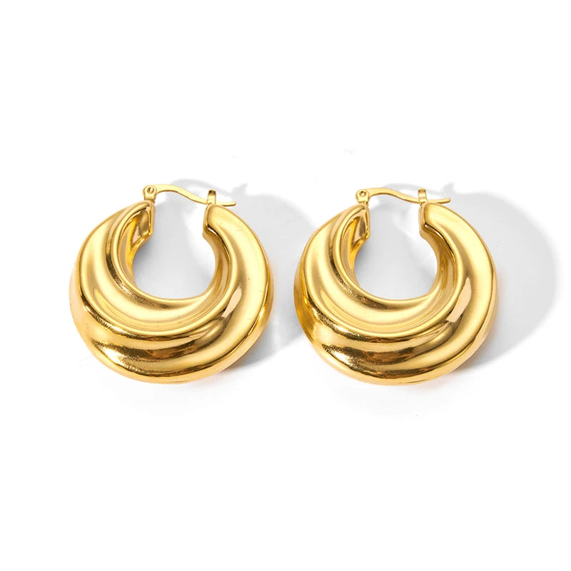 Punky 316 Stainless Steel 18K PVD Real Gold Plating Wave Hoop Earrings  Waterproof  Anti-Tarnish for Woman