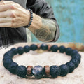 Handmade Natural Healing Gemstone Black lava Rock and Black Onyx Stone Healing Bracelet Elastic Cord Men Jewelry Bracelets