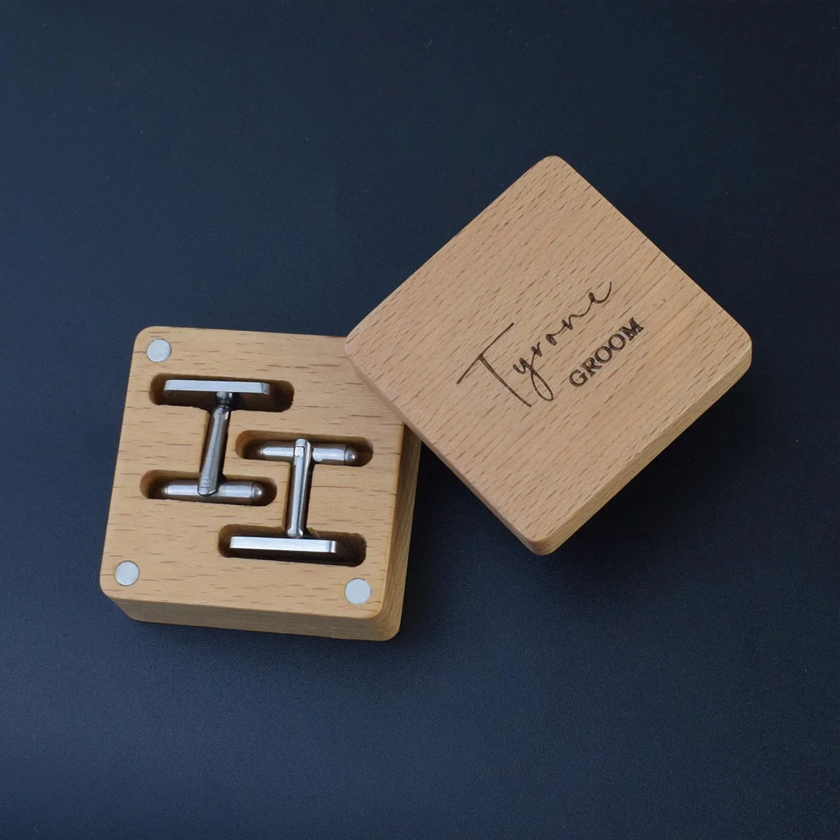 Wooden Engraved Custom Personalised Cuff Links Box Boyfriend Father Birthday Christmas Groom Wedding Men Cufflink Gift Box