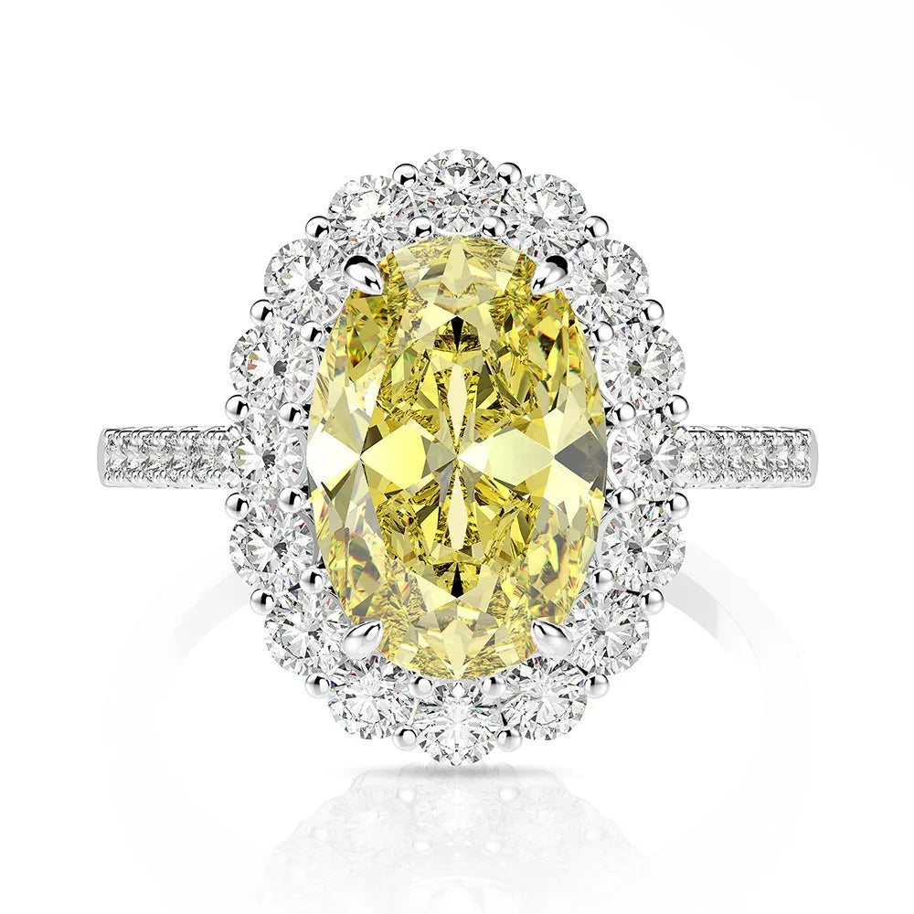 Hainon S925 Sterling Silver Oval Zircon Versatile Women's Engagement Rings Round Micro Set Zircon Wedding Rings