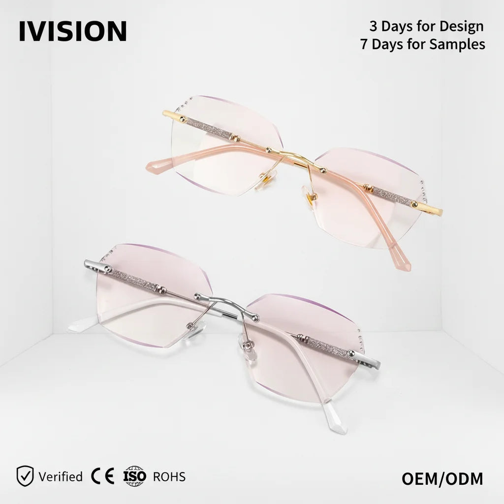 Rimless Diamond Cut Edge Presbyopia Glasses for Women Elegant Anti Blue Light Presbyopia Glasses