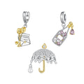 925 Sterling Silver Romantic French champagne Charms Umbrella Pendant 18K Gold Two-Tone Beads Fit DIY Woman Bracelet Necklaces