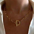 Trendy 18K Gold Plated Chunky Oval Link Chain Toggle Necklace Waterproof Stainless Steel Choker Necklace Jewelry Women