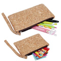 Company Logo Custom Print Eco Friendly Natural Cork Fabric Zipper Pouch with Wrist Strap OEM Pencil Coins Keys Cards Clutch Bag