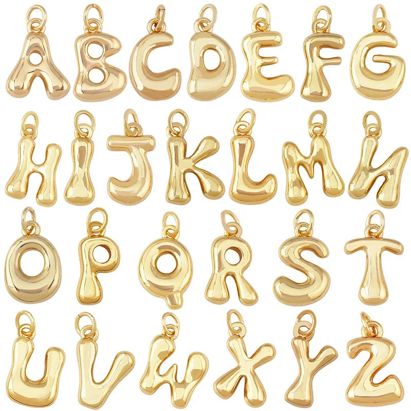 New Cute Without Zircon Brass Initial Name A-Z Letter Charm PendantReal 18K Gold Plated Necklace Bracelet Jewelry Supplies S51