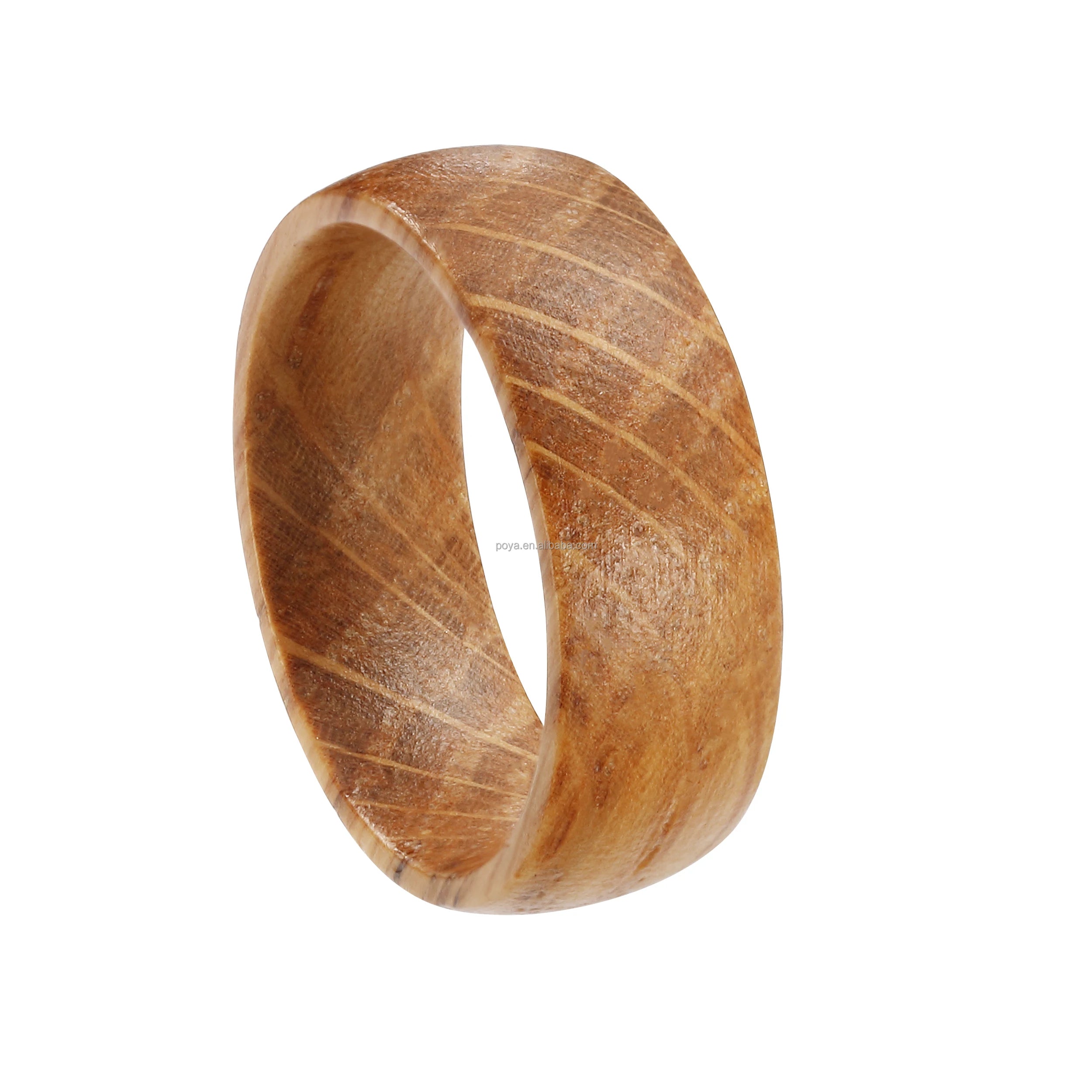 POYA Wholesale 8mm Vintage Whisky Barrel Wood Rings Natural Olive Wood Mens Wooden Ring Jewelry