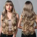 34 Inch Extra Long Heat Resistant Fiber Wig Golden Layered Large Wave Curly Synthetic Wig Curly Hair Matte High Density