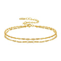 SB132 RINNTIN Handmade Dainty Double Layer Bracelet Silver 14K Gold Plated Water Ware with Figaro Chain Adjustable Bracelet