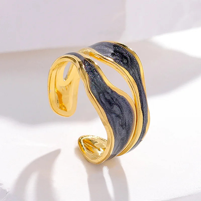 Europe INS Style No Fade 18K Gold Plated Stainless Steel Irregular Drip Oil Enamel Fashion Rings for Women and Men Jewelry