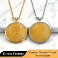 Natural Citrine Round Pendant Necklace 316L Stainless Steel Seamless Gemstone Tarnish Resistant Hypoallergenic Factory customize