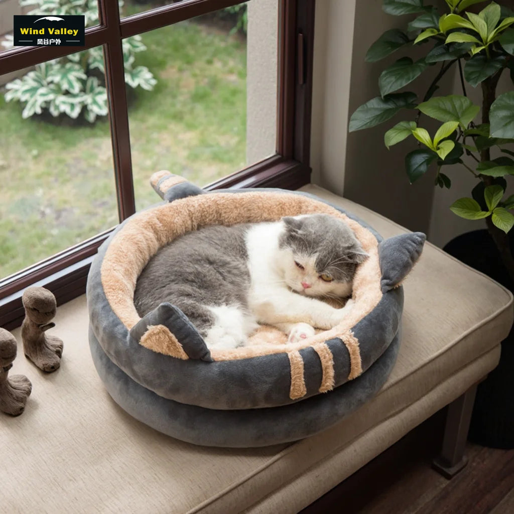 Wind Valley Portable Cotton Round Cute Design Cat Nest Semi Enclosed Pet House Cat Bed Winter Villa Wholesale