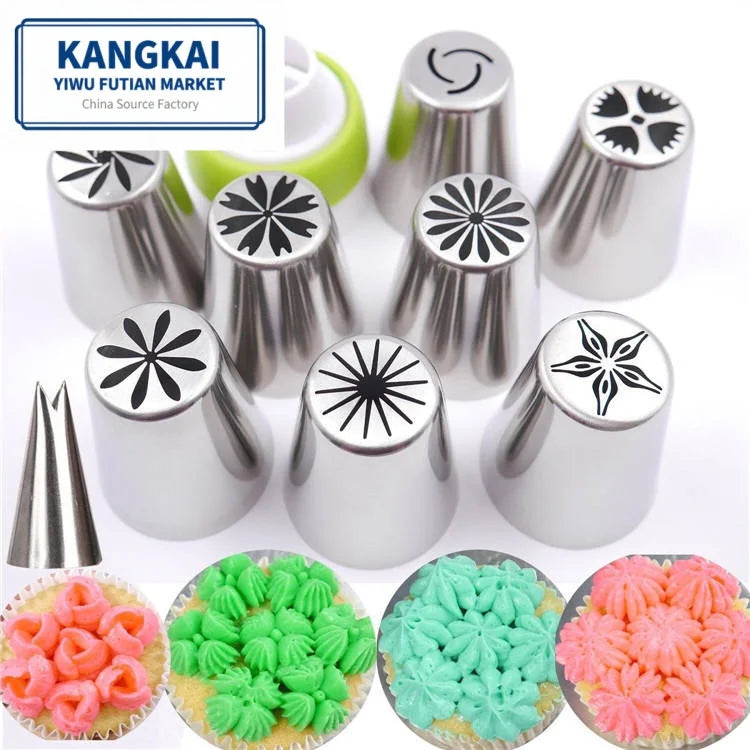 10pcs Hot-sale Russian Piping Nozzles Sets Cake Piping Tips Stainless Steel Decorating Cupcake Kit Pastry Bag Baking Tool