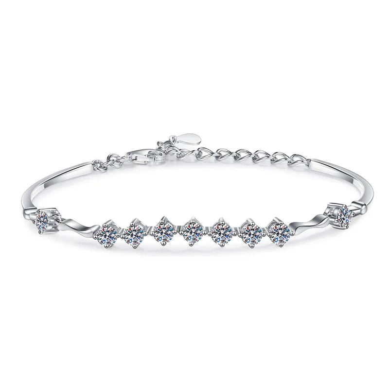 Silver 925 Original Total 2 Carat Brilliant Cut Diamond Test Past  D Color Moissanite Bracelet Women Gemstone Wedding Chain