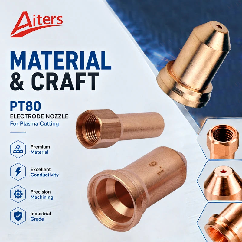 PT80 Copper Plasma Electrode & Nozzle Consumables 1.0 1.1 1.2 1.3mm Air Plasma Cutting Torch Replacement Parts OEM Plasma Parts MegaBDM