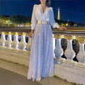 2024 New Europe and American Women Fashion V-neck Long Sleeved Shirt Elegant and Slim Waist Sequin Wide Leg Pants