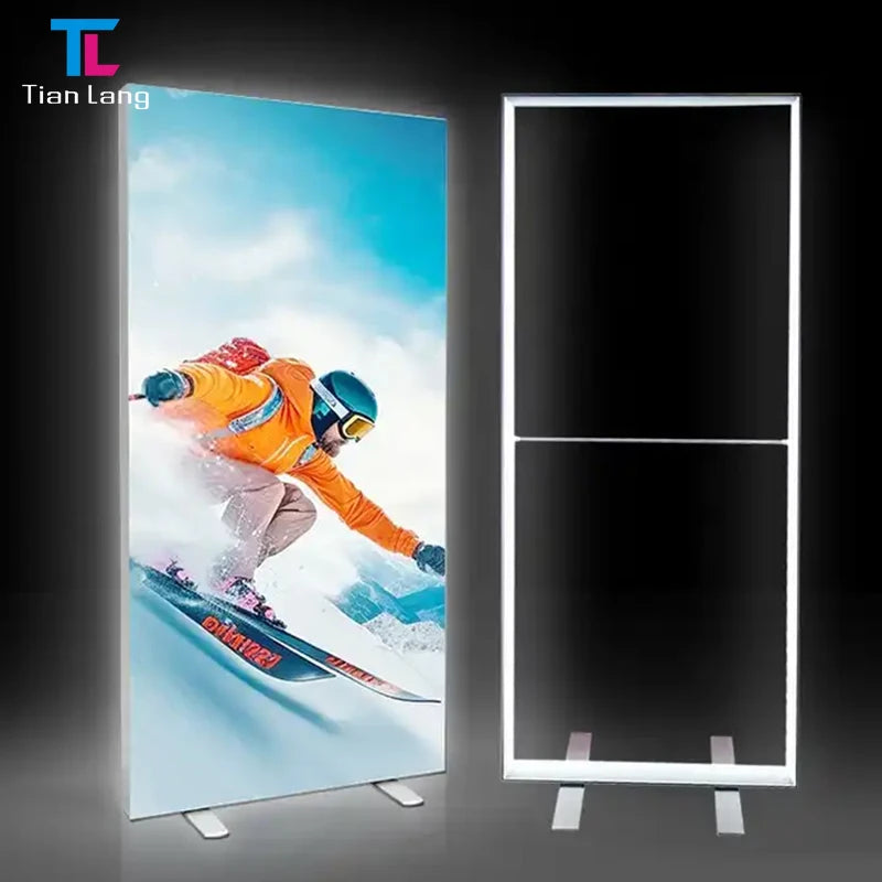 TianLang Trade Show Equipment Drop Shipping Wall Mount Aluminum Light Box Frame Flex Textile Face Backlit Open Sign Personalised