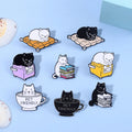 17 Style Promotional Business Gifts Book Cat Read Metal Pins Set Wholesale Fashion Jewelry Soft Enamel Pin