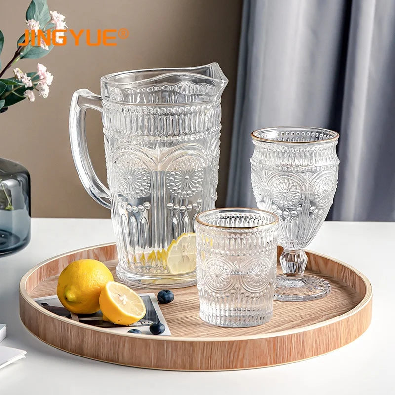 Jingyue Half Gallon Custom Logo Printed Tall Heavy Vintage Crystal Clear Fruit Glass Water Jug for Sale