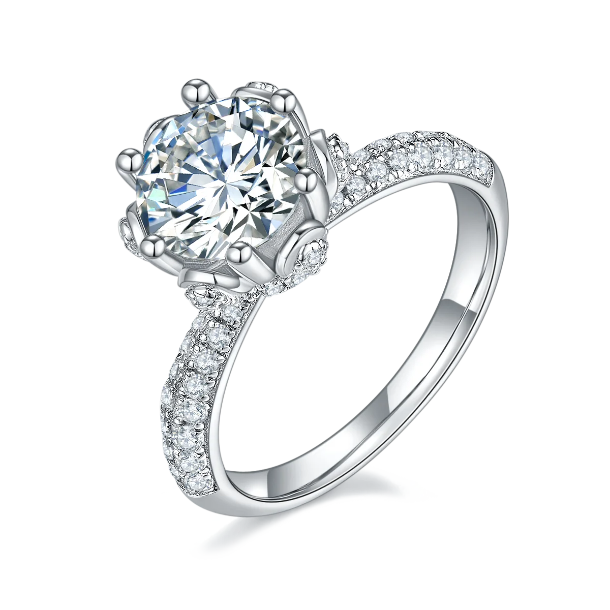 SGARIT Vintage Jewellery Straight Gold Plated 925 Sterling Silver 2 Ct Pave Setting halo Moissanite Diamond Ring Jewelry