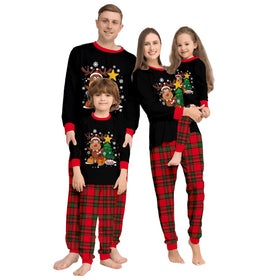 Family Christmas Pajamas Set Green Plaid Cotton Digital Printing Elastic Waist Knitted Neck for Women Summer Xmas Party Outfit 2