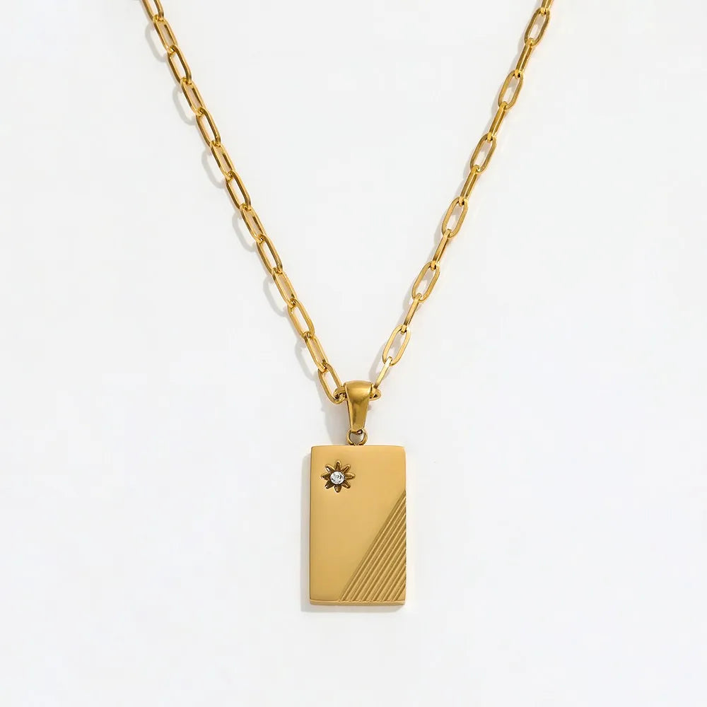 Joolim Dainty Star Zirconia Star Rectangle  Pendant Stainless Steel Necklace 2022 Jewelry Wholesale
