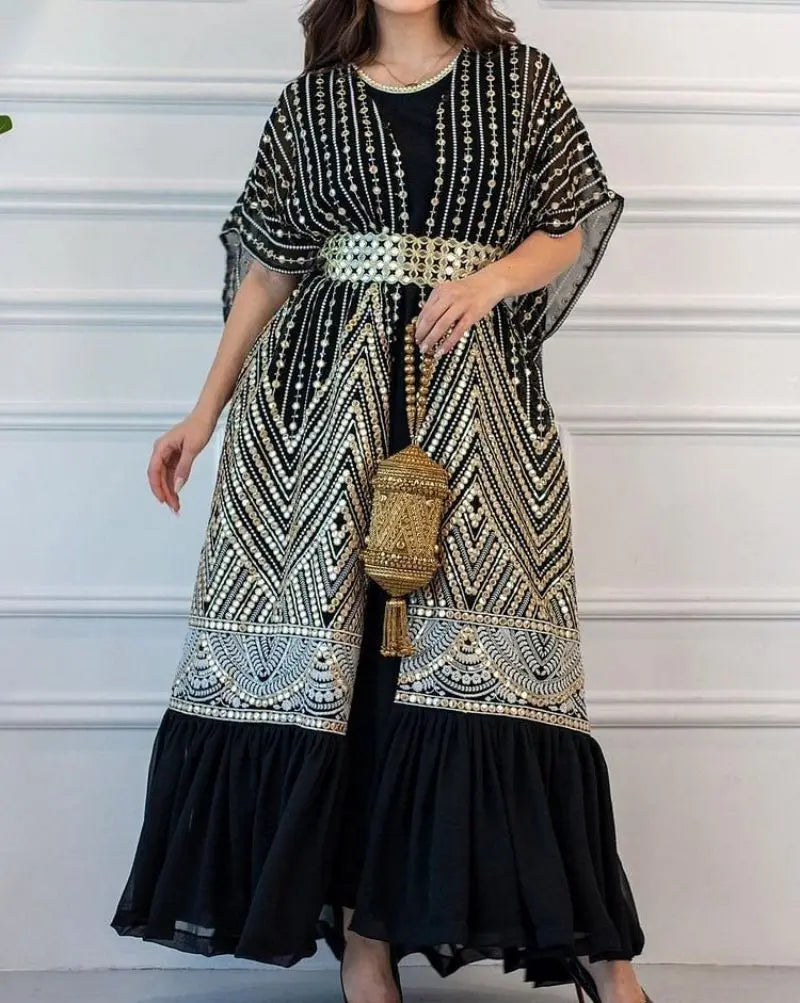 2024 Spring/Summer New Print Pleated Coat and Print Off Shoulder Dress Clothing Two Piece Set