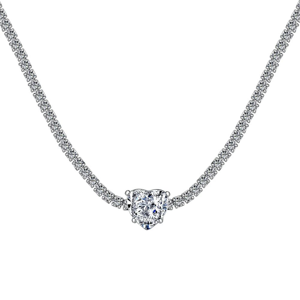 Dylam Fine Jewelry Choker Necklaces Women S925 Silver Heart Shape 2 Ct Radiant Cut 8A Cubic Zirconia Choker Tennis Necklace