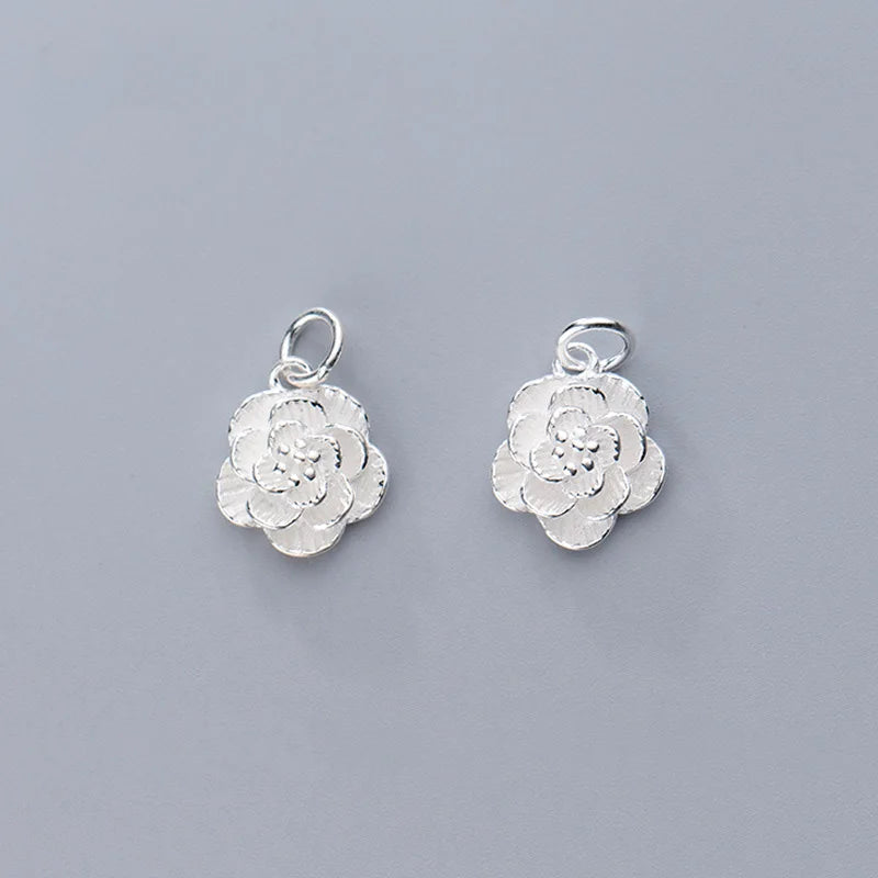 Dainty Sterling Silver Rose Charms 925 Silver Rose Flower Charms Camellia Floral Charm Blossom Pendant