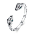 925 Sterling Silver Vintage Double Snakeheads Open Rings for Women Multi Color Shiny CZ Adjustable Ring Fashion Jewelry BSR317