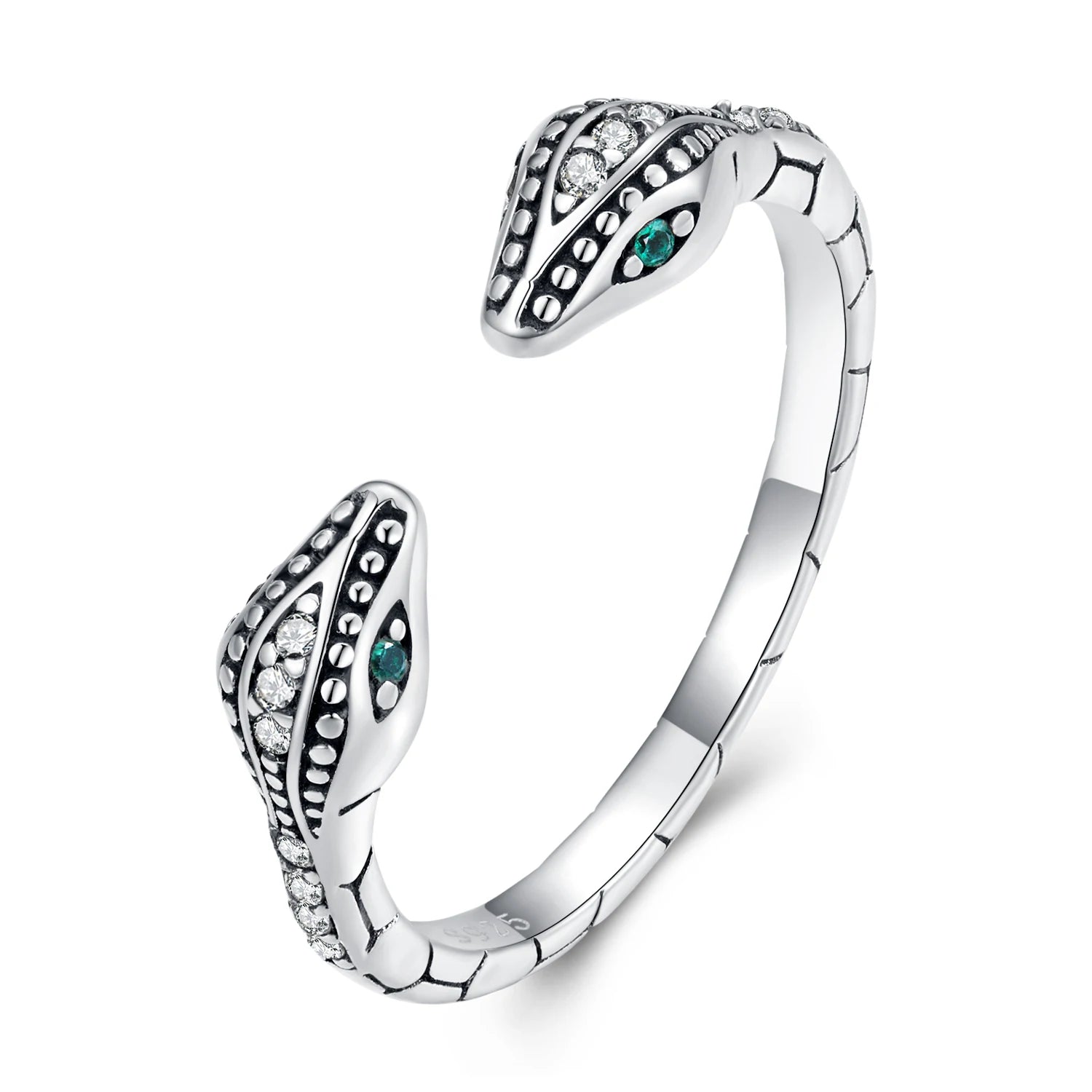 925 Sterling Silver Vintage Double Snakeheads Open Rings for Women Multi Color Shiny CZ Adjustable Ring Fashion Jewelry BSR317