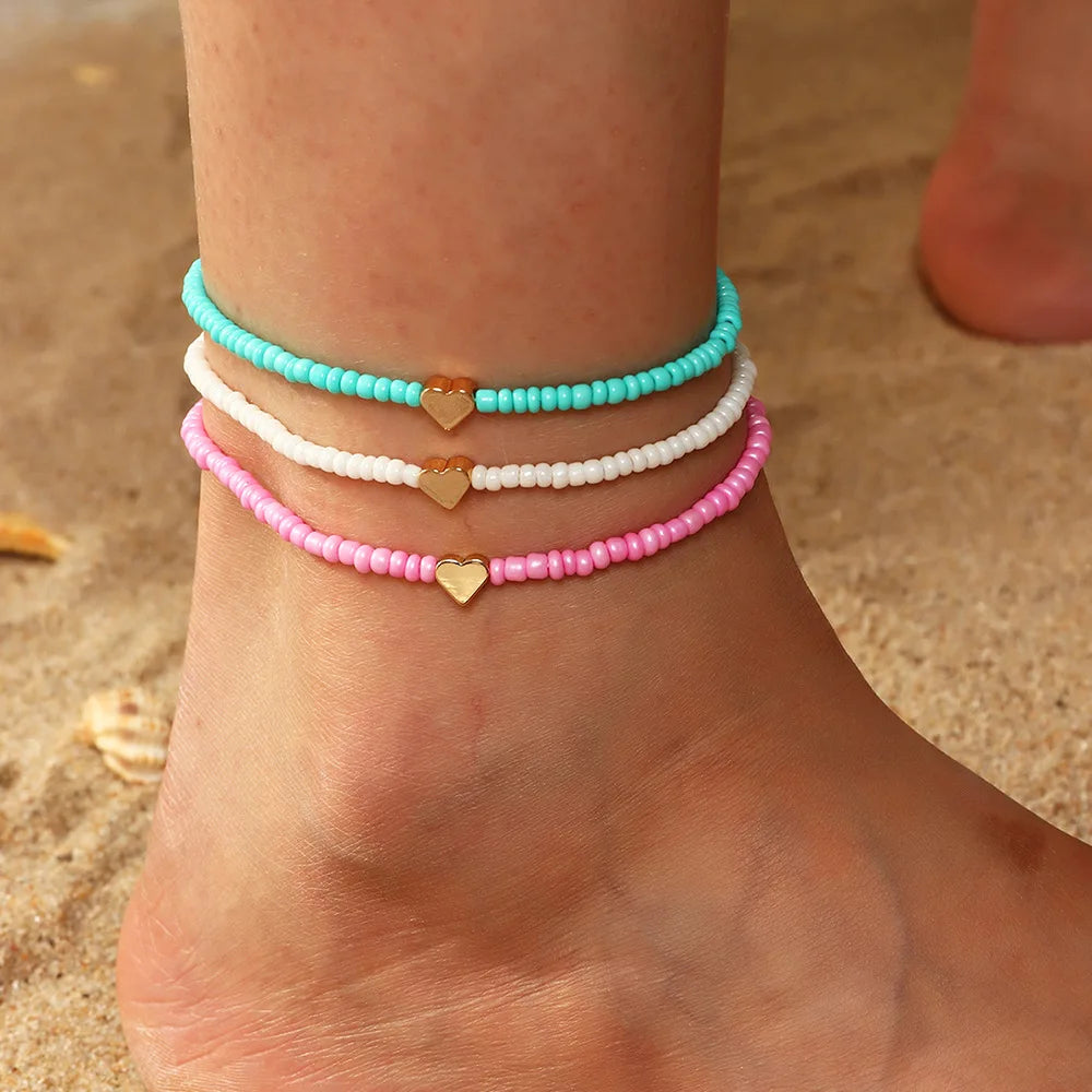 Trendy Colorful Love Boho Beads Ankle for Women Bohemian Measle Alloy Anklet Bracelet Jewelry for Girls