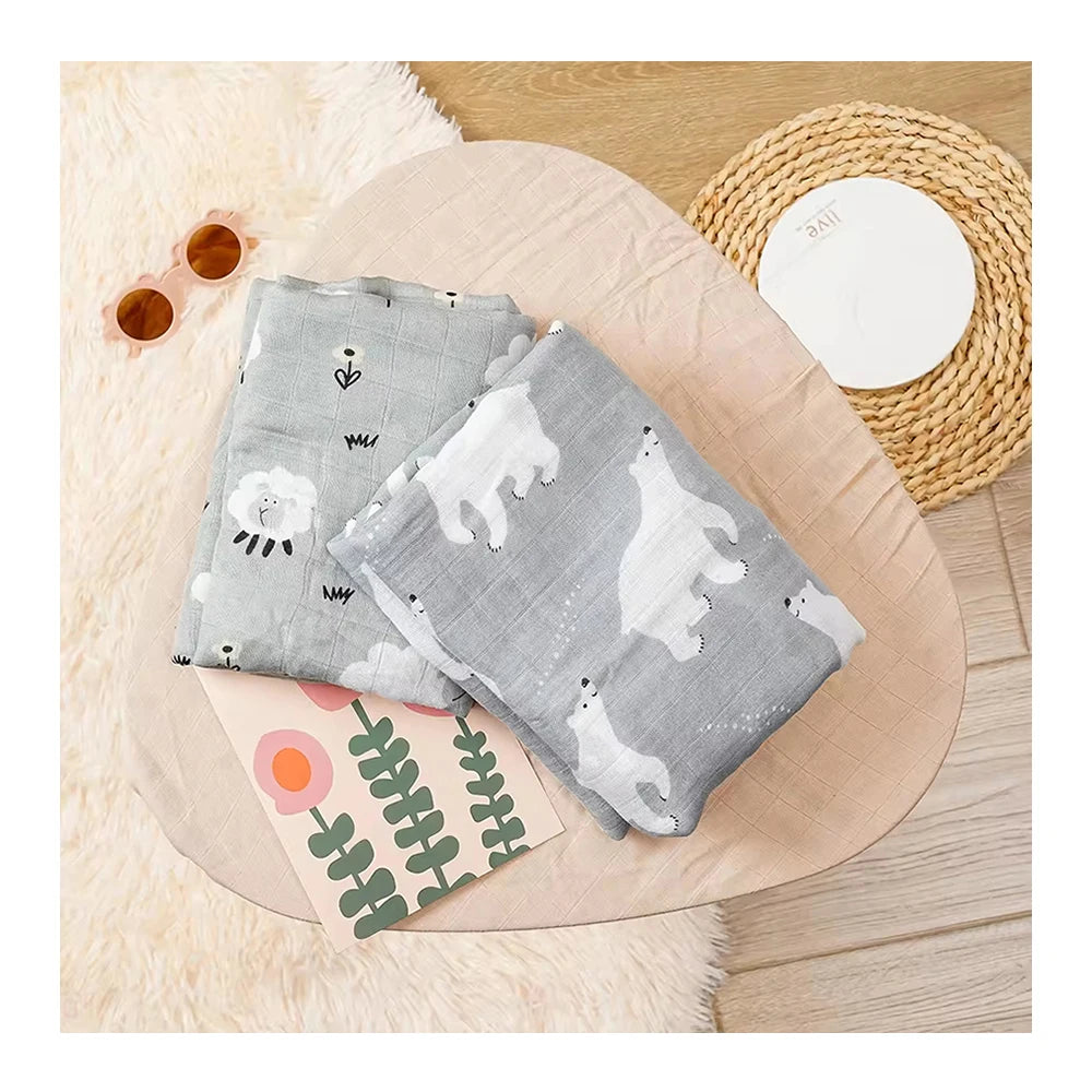 Kangobaby High-quality Infant Muslin Wrap 2 Layers 100% Cotton Gauze Swaddling Blanket 110cm*120cm Breathable Washable Printed