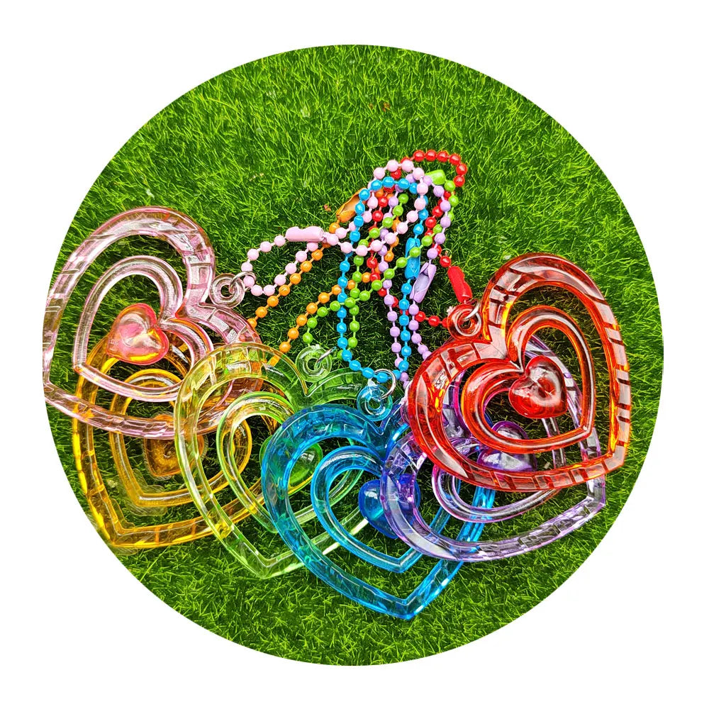 Valentine's Day Gifts Clear Acrylic Heart Pendants Colorful Keychain Lovely Transparent Hollow Heart Shape DIY Craft
