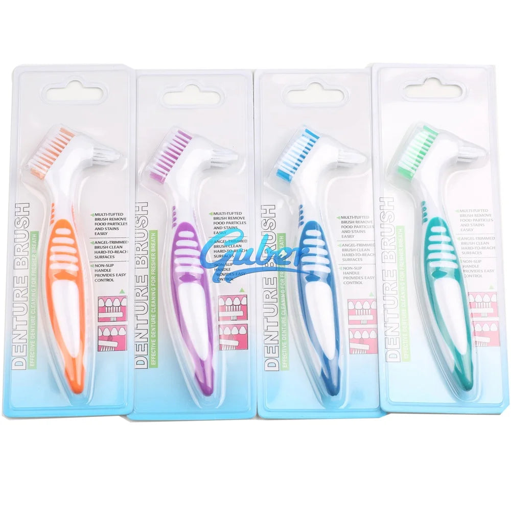 Guber Medium Bristle Oral Hygiene Products False Teeth Cleaning Orthodontic Toothbrush Denture Brush for Home Use
