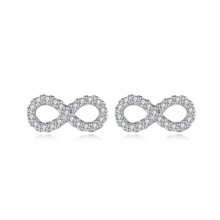 Trendy Fashion 925 Sterling Silver Infinity Stud Earrings Women Simple Full CZ Diamond Zircons Earrings