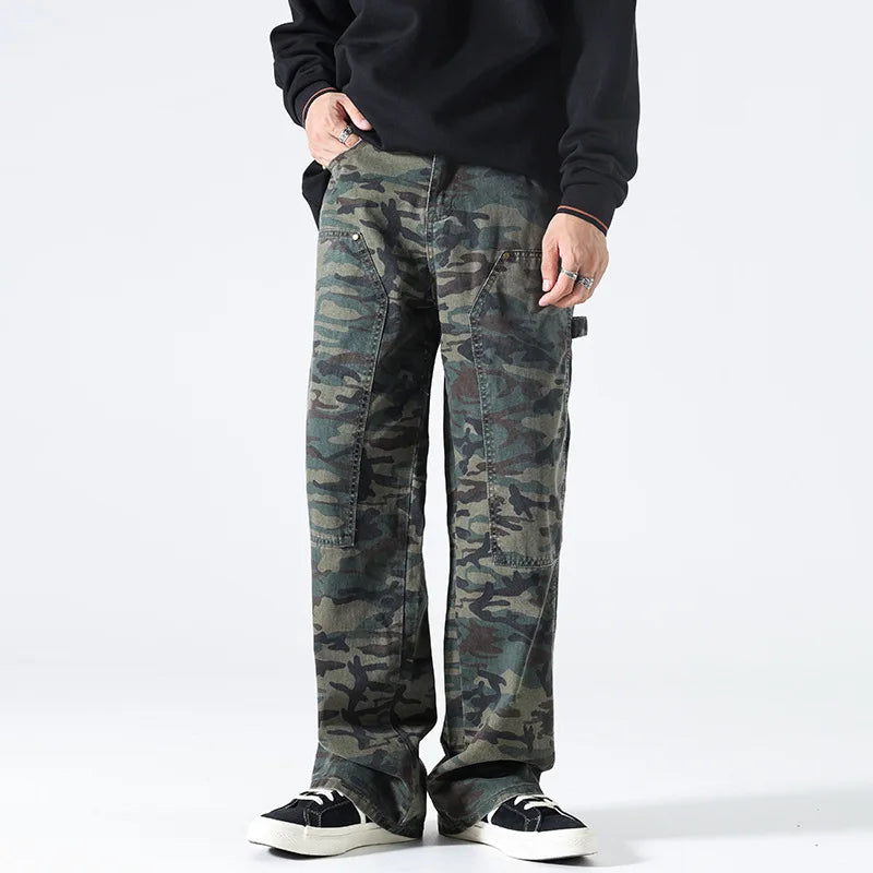 2022AW New Arrivals Straight Leg Cargo Pants Men Dark Camo Cargo Pants Cotton Green Stacked Cargo Pants Men
