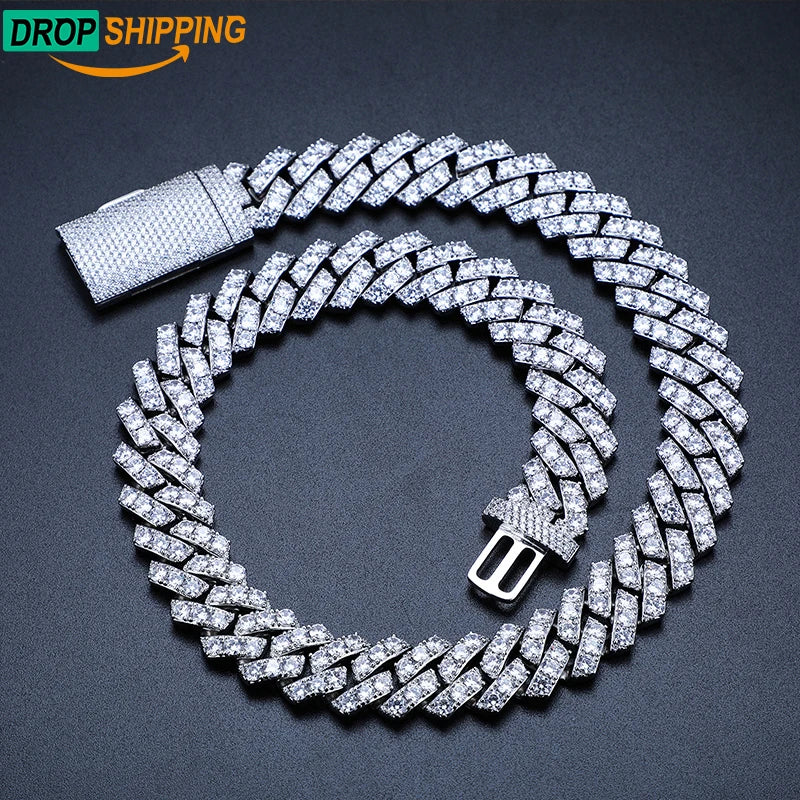 Dropshipping Hip Hop Jewelry 20mm 1 Row VVS Moissanite Diamond Iced Out Men 925 Pure Silver Miami Cuban Link Chain Necklace