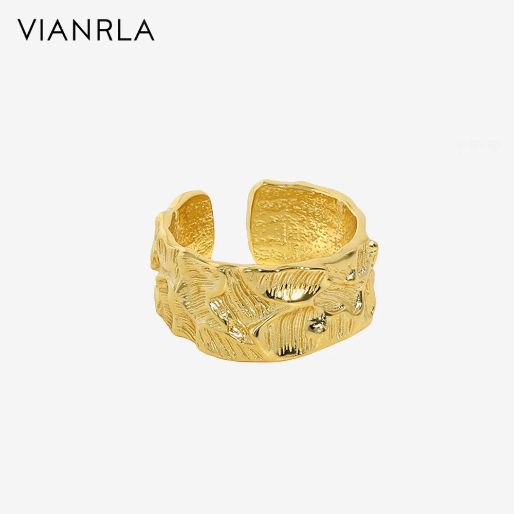 VIANRLA Wide Band 18k Gold Plated Ring 925 Sterling Silver Chunky Finger Rings for Women