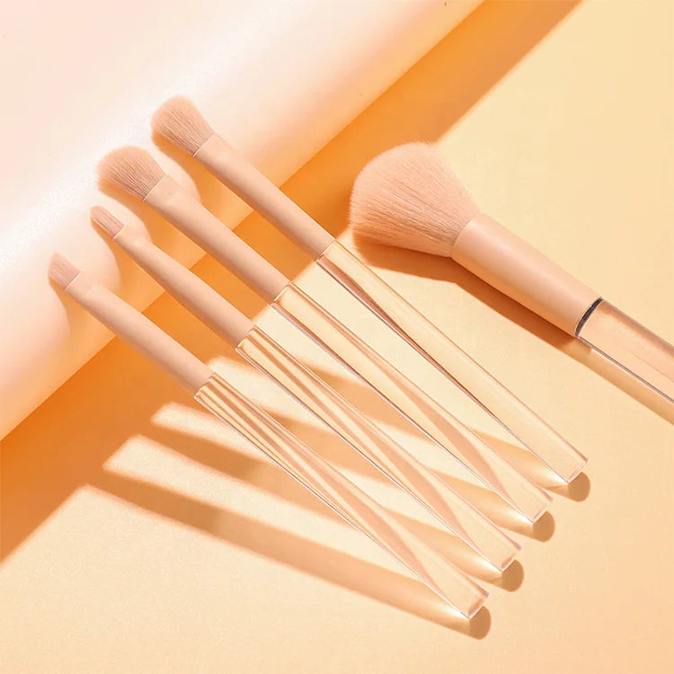 Cheap Promotion Professional Cosmetic Brush Set Clear Handle Soft Hair 5pcs Powder Eye Makeup Brush Set
