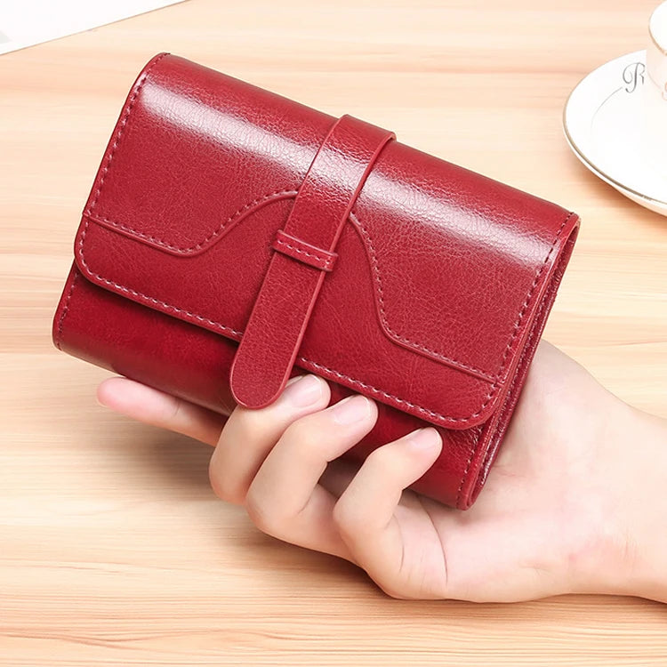 Trendy RFID Coin Card Holder Trifold Female Wallets Luxury Purse Genuine Cow Leather Short Wallet for Women