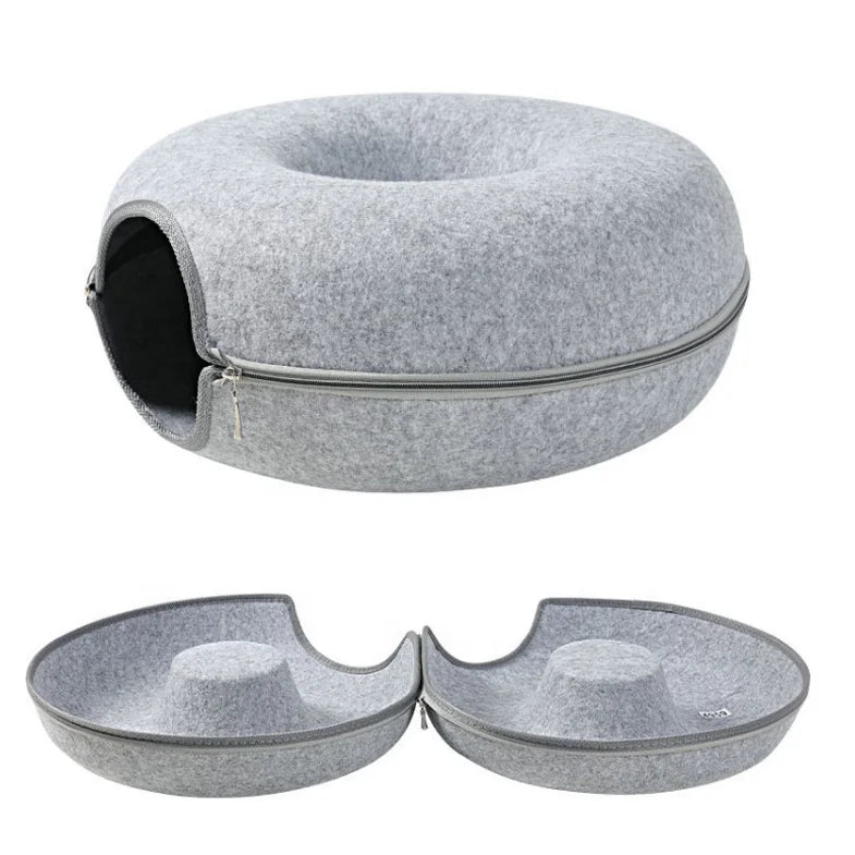 Modern Eco-friendly All Seasons Usage Round Donut Shaped Pet Cat Cave Felt Cat Bed Felt Cat House