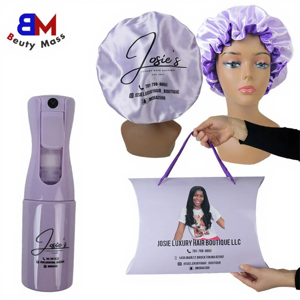 Custom Hair Care Set Spray Bottles With Logo Satin Bonnet Pillow Box Packaging Custom for Women Hair Care