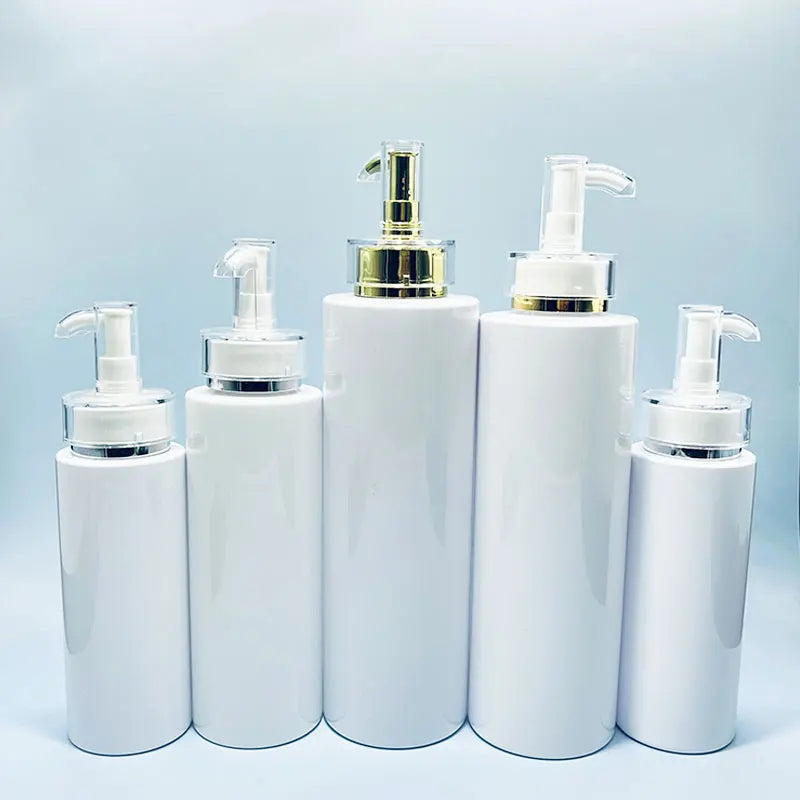 InventoryStock 100ml 150ml 200ml 300ml 500ml White Luxury PET Plastic Pump Head Shampoo Lotion Skin Care Cosmetic Bottle