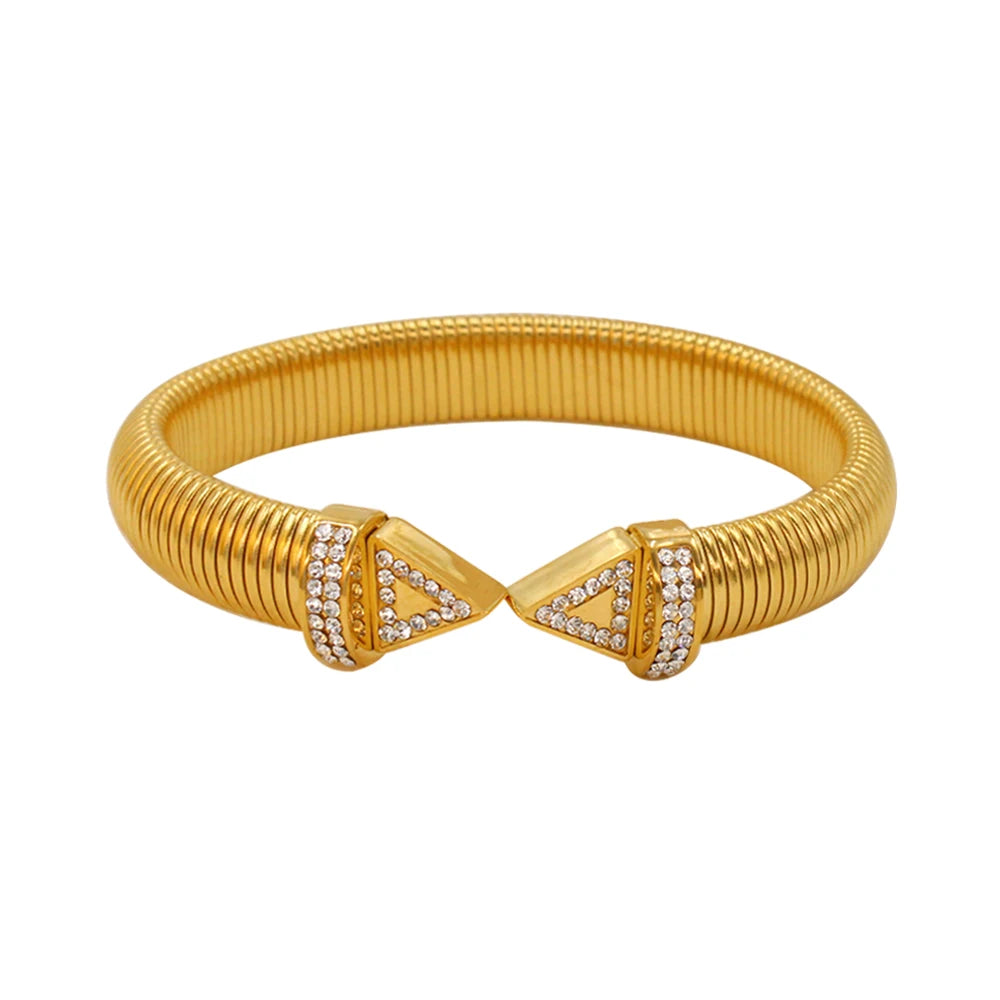 12mm Chunky Snake Textured Stainless Steel Cuff Bangle Stylish Women's PVD Gold Plated Arrows Bracelet Waterproof